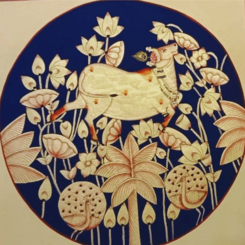 Kamdhenu Cow Pichwai Painting – Handmade Traditional Indian Art